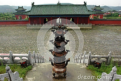 A censer in front of a temple on Wudang Mountain Stock Photo