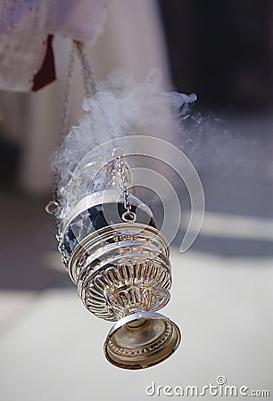 Censer of silver or alpaca to burn incense in the holy week Stock Photo