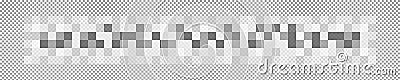 Censor blur effect. Horizontal checkered pattern on transparent background. Gray pixel mosaic texture hiding text, image Vector Illustration