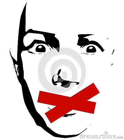 Censored Tape on Mouth Cartoon Illustration