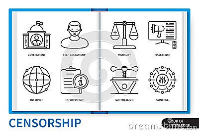 Censorship infographics linear icons collection Stock Photo