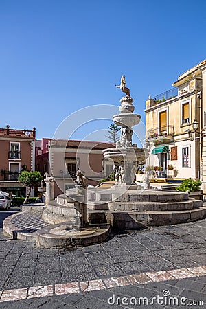 Centaur Fountain at Duomo Square - Taormina, Sicily, Italy Stock Photo