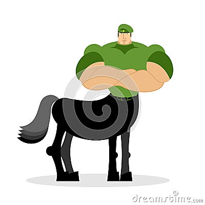 Centaur soldier in green beret. Military mythical creature. Half Vector Illustration