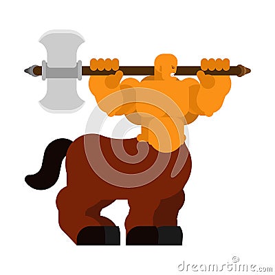 Centaur warrior with ax weapon. Strong Powerful half-man half ho Vector Illustration