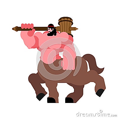 Centaur warrior with hammer strong. Powerful half-man half horse Vector Illustration