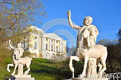 Centaurs statues in Pavlovsk Park. Stock Photo