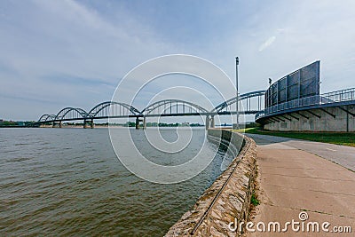 Centennial Bridge over Mississippi River in Davenport, Iowa, USA Stock Photo