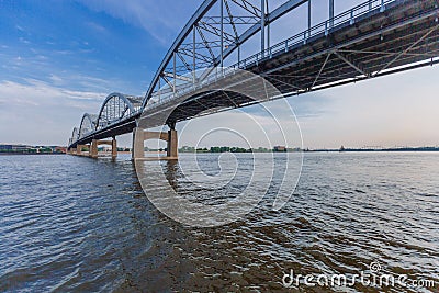 Centennial Bridge over Mississippi River in Davenport, Iowa, USA Stock Photo