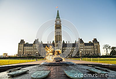 Center Block and the Peace Tower in Parliament Hill at Ottawa in Canada Stock Photo