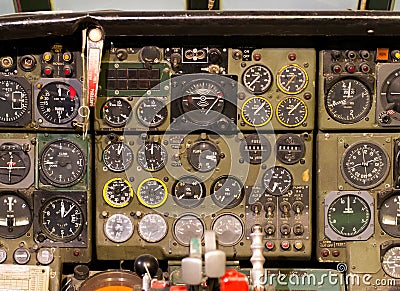 Center console and throttles in airplane Stock Photo