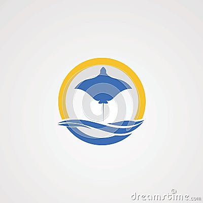 Center dive logo with wave element and circle sun for your compnay Vector Illustration