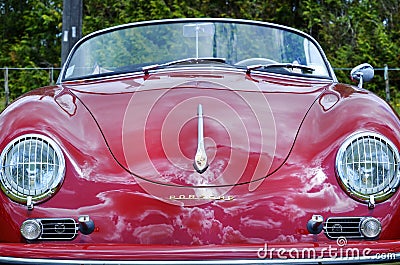 Center front red vintage retro 1958 Porsche 356 Speedster sports motor car Editorial Stock Photo