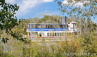 center island,Toronto, people riding on city cruise boat, relaxing and enjoying their time on sunny autumn day Editorial Stock Photo