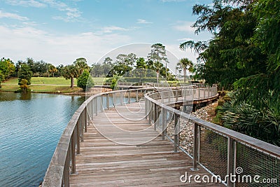 Center Lake Park is a public park with a boardwalk in the city of Oviedo, Florida Stock Photo