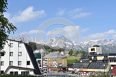 The center of the small,mountain town of Å½abljak Editorial Stock Photo