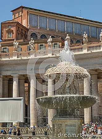 Center of St. Peter's square with Bernini's Fountain located dir Editorial Stock Photo