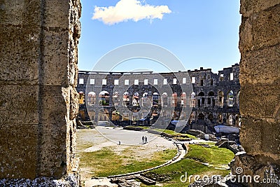 Center view of historical amphitheater of Pula in Istria, Croatia Editorial Stock Photo