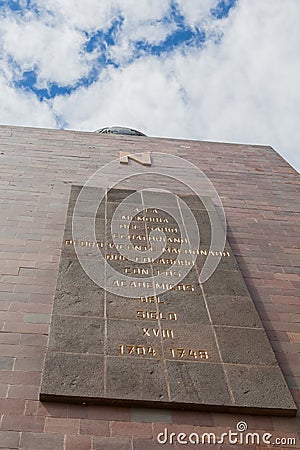 Mitad Del Mundo, Thirty Meter Monument Stock Photo