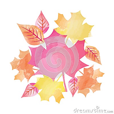 Centered Bright Watercolor Fall Autumn Leaves Vector Illustration 1 Vector Illustration