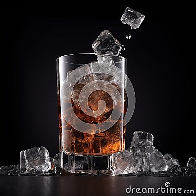 A centered shot of icecubes falling in a soda drink ai generative illustration Cartoon Illustration