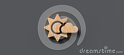 Centered wooden symbol for partly cloudy day - 3d illustration Cartoon Illustration