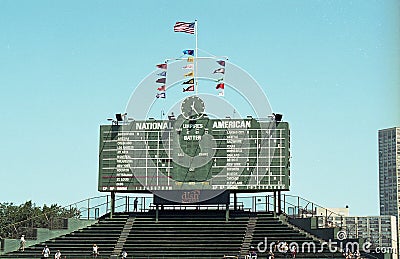 2001 Centerfield Scoreboard at Wrigley Field Editorial Stock Photo