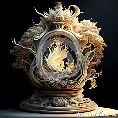 The centerpiece of the wallpaper displays an array of exquisite ceramic art pieces. Delicately crafted vases Stock Photo