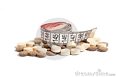 Centimeter and drugs for weight loss Stock Photo