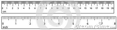 Centimeter Inch and metric rulers. Centimeters and inches measuring scale. Precision measurement of ruler tools. Vector isolated. Cartoon Illustration