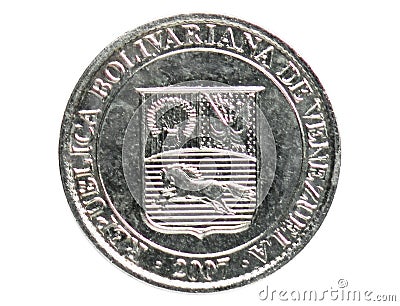 25 Centimos coin, 2007~2016 - Bolivarian Republic of Venezuela - 2nd Series, 2007. Bank of Venezuela. Reverse, issued on 2007 Stock Photo