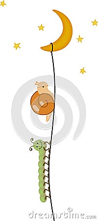 Centipede and snail climbing to the moon Stock Photo