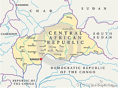 Central African Republic Political Map Vector Illustration