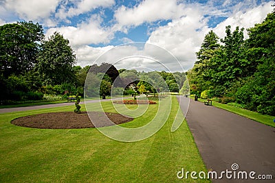 Central alley with flower beds in Seaton Park, Aberdeen Stock Photo