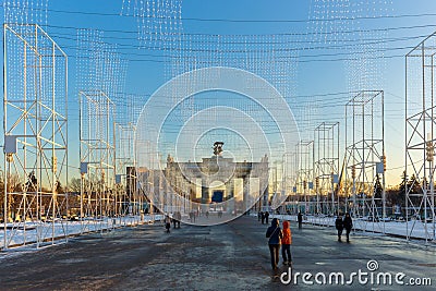 The Central alley of the main entrance of VDNKH, Moscow, January 2017. Editorial Stock Photo