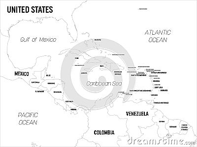 Central America map. High detailed political map Central American and Caribbean region with country, capital, ocean and Vector Illustration