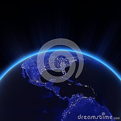 Central America and USA city lights at night Stock Photo