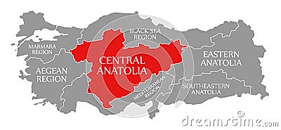 Central Anatolia red highlighted in map of Turkey Stock Photo