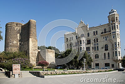 Central baku azerbaijan with maidens tower Stock Photo