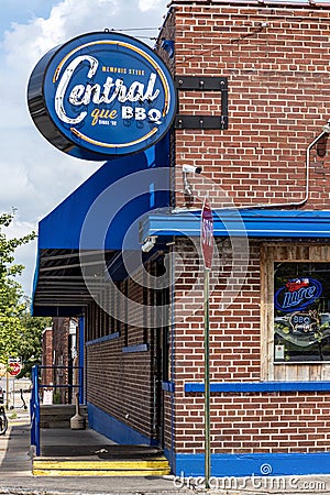 Central BBQ vertical neon restaurant sign Editorial Stock Photo