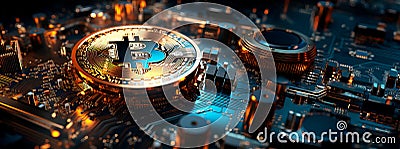 Central Bitcoin Computer Processors CPU concept Crypto Banner design with copy space Stock Photo