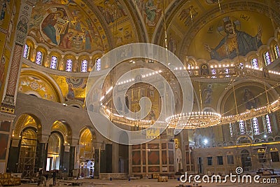 Central chandelier in Saint Sava Temple in Belgrade, Serbia. Officially biggest chandelier in the world 7 Tones Editorial Stock Photo
