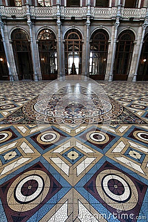 Central Courtyard mosaic floor of the Stock Exchange Palace in Porto Editorial Stock Photo