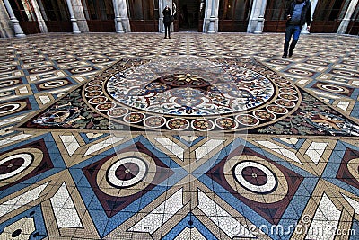 Central Courtyard mosaic floor of the Stock Exchange Palace in Porto Editorial Stock Photo