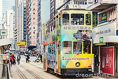 Retro tramway on the central city streets Editorial Stock Photo