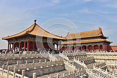 Central Harmony Hall and the Hall of Harmony conservation - The Forbidden City Editorial Stock Photo