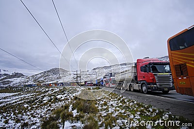 central highway closed due to snowfall Editorial Stock Photo