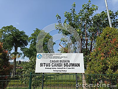 Central Java, Indonesia - June 19th, 2022. Place name sign of The Sojiwan temple. Editorial Stock Photo