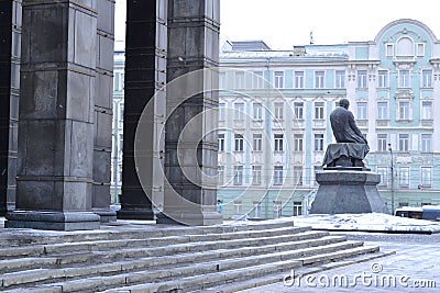 Central Library and the monument to Dostoevsky Editorial Stock Photo