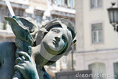 Central Lisbon Bronze Statue Detail Stock Photo