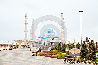 Central mosque of Astana city with four minarets, cathedral mosque. Astana Nur-Sultan, Kazakhstan - 10.24.2022 Editorial Stock Photo